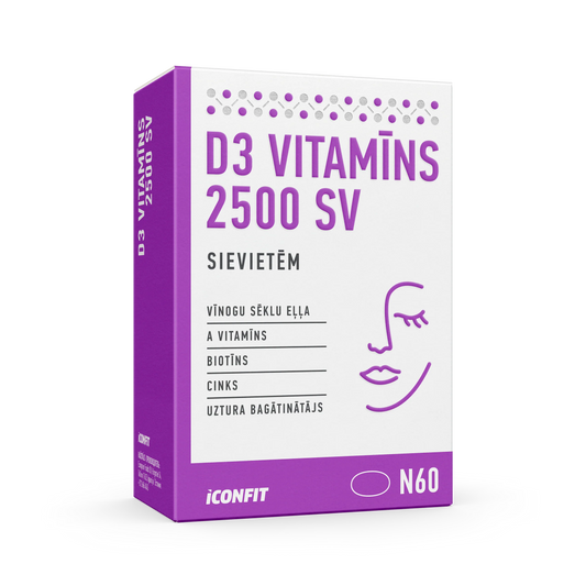 D vitamins sievietem ar biotīnu, cinku, A vitamīnu un vīnogu sēklu eļļu.